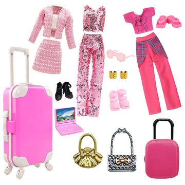 PENGQTIONG 13 Pcs 11.5" Doll Travel Gear Set - Suitcase Luggage , Clothes, Laptop, Bag, Glasses, Bracelets, Shoes - Christmas & Birthday Gift(No Doll)