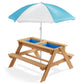 Casafield Children's Sand and Water Activity Table, 3-in-1 Wooden Outdoor Picnic Table with Umbrella, 2 Play Boxes and Removable Lid, Natural