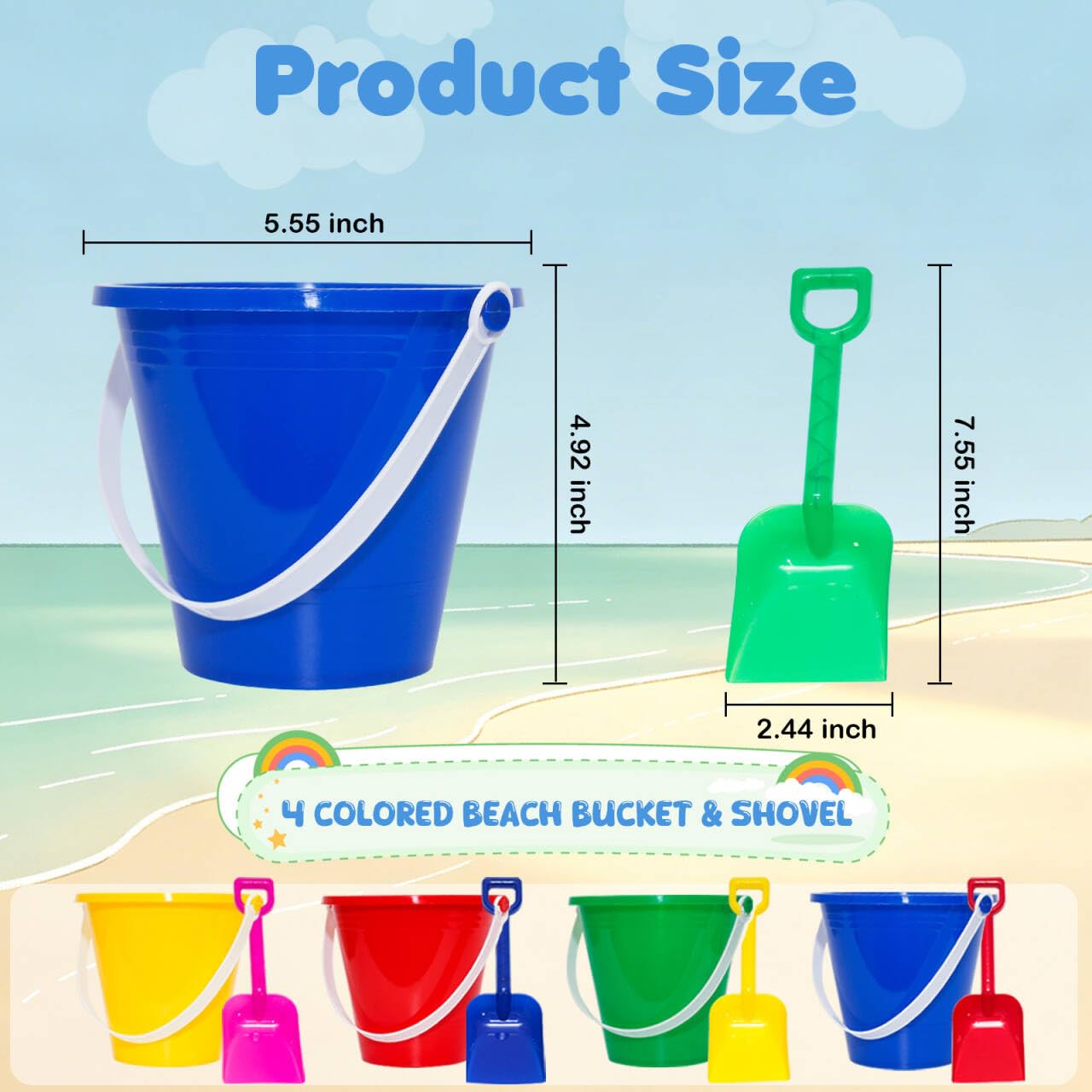 Holady 12 Pack 5'' Inch Sand Beach Buckets Pail with Beach Shovels,Sand Bucket Water Bucket for Beach Fun Great Summer Party Accessory