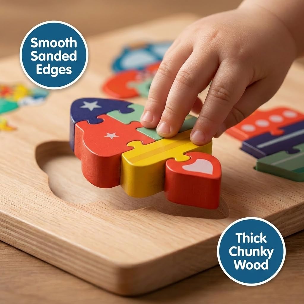 Wooden Puzzles for Toddlers 3+, Montessori 3D Vehicle Puzzle Set of 4 - BrightM? Screen-Free Fine Motor Learning Toys with Storage Box and Travel Bag