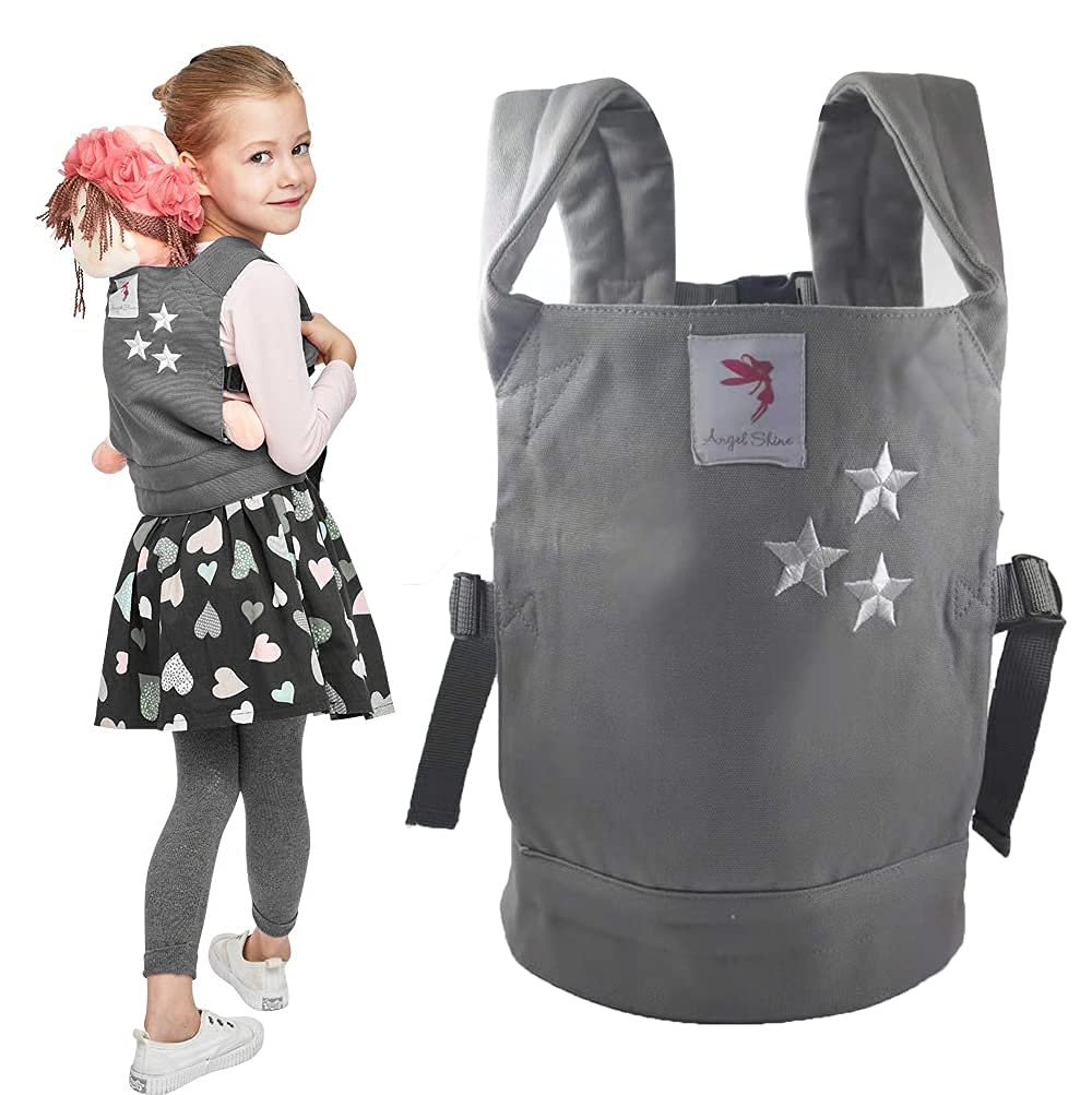 Angel Shine Cotton Baby Doll Backpack Carrier - Front and Back Accessory for Kids,Ideal for Little Girls and Boys(Grey)