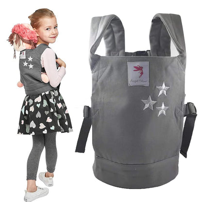 Angel Shine Cotton Baby Doll Backpack Carrier - Front and Back Accessory for Kids,Ideal for Little Girls and Boys(Grey)