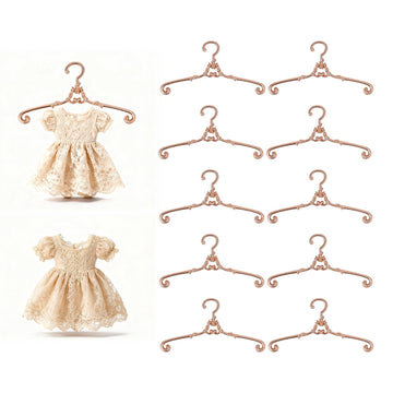 10Pcs Mini Metal Hangers for Doll Clothes, 2.56" Tiny Hangers for Barbie, WellieWishers, Small Doll Wardrobe Organization, Display & Storage Rose Gold