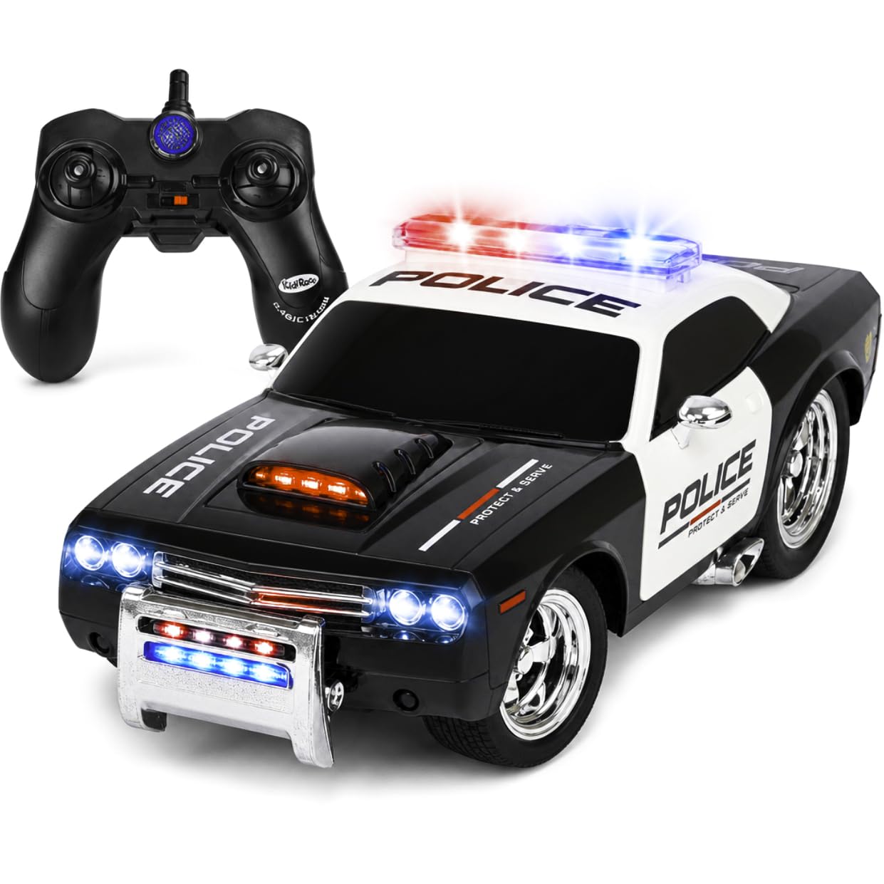 Kidirace Rechargeable Remote Control Police Car, Lights & Siren, Kids 3-12