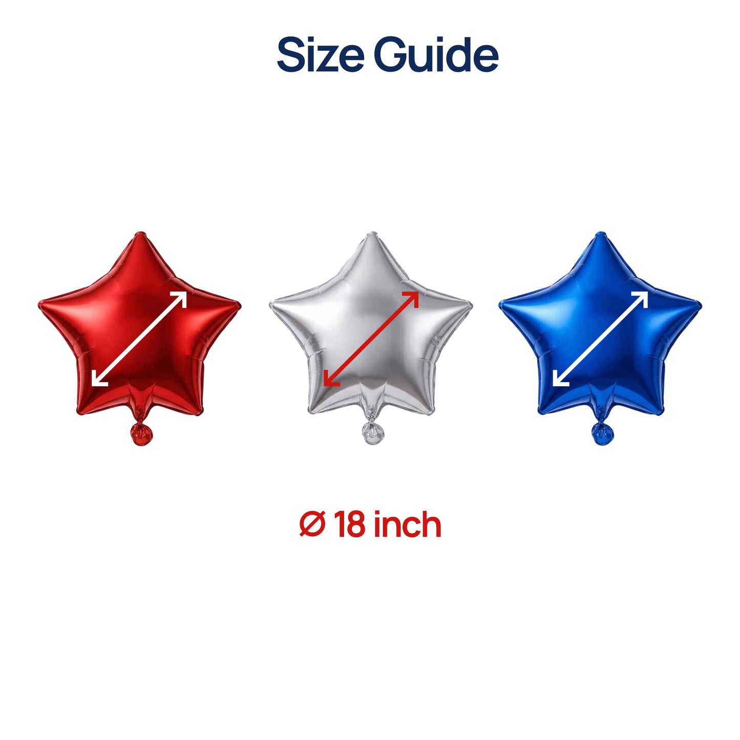 Dream Decor Patriotic Star Balloons 30 Pack - 18 Inch Red, White & Blue Foil Star Balloons with Ribbon Rolls - 4th of July, Memorial Day, Veterans