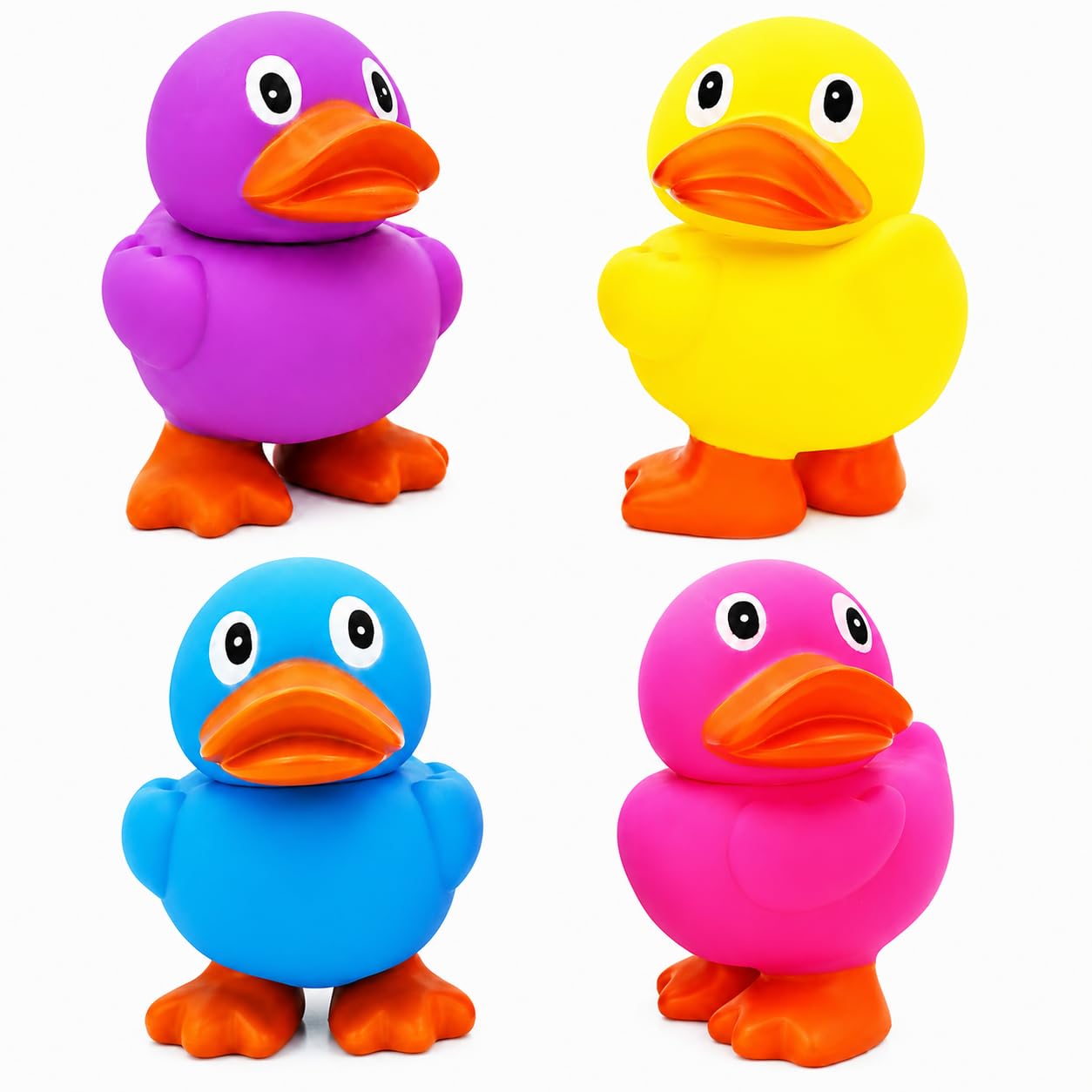 The Dreidel Company 4-Count Jumbo Rubber Duck Toy with Flippers, Giant Rubber Duckies for Kids, Bath, Pool Activity, Party Favors, 6.5" Tall (4