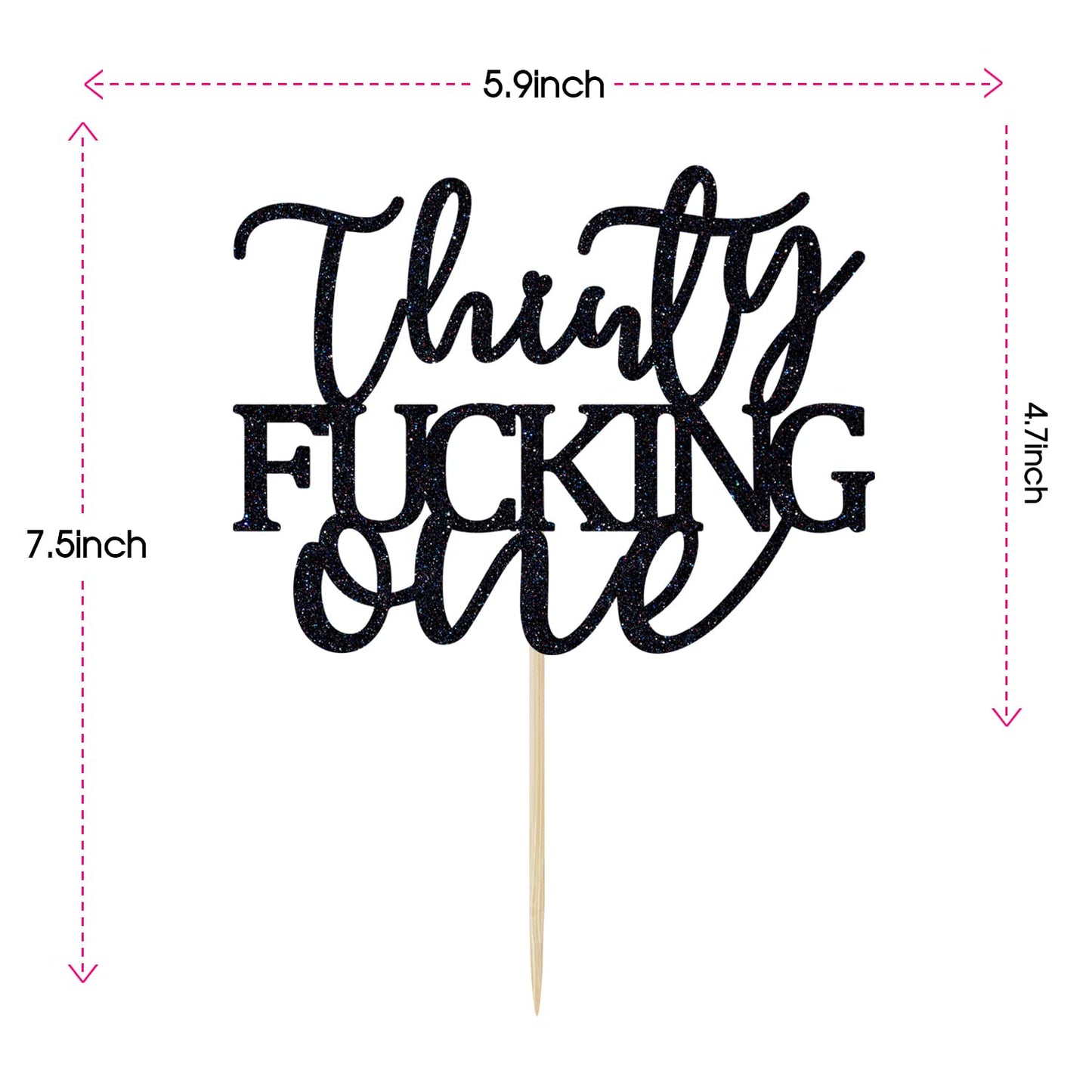Thirty Fucking One Cake Topper - Happy 31st Birthday Cake Decor - Cheers to 31 Years Birthday Party Decorations Supplies, Black Glitter