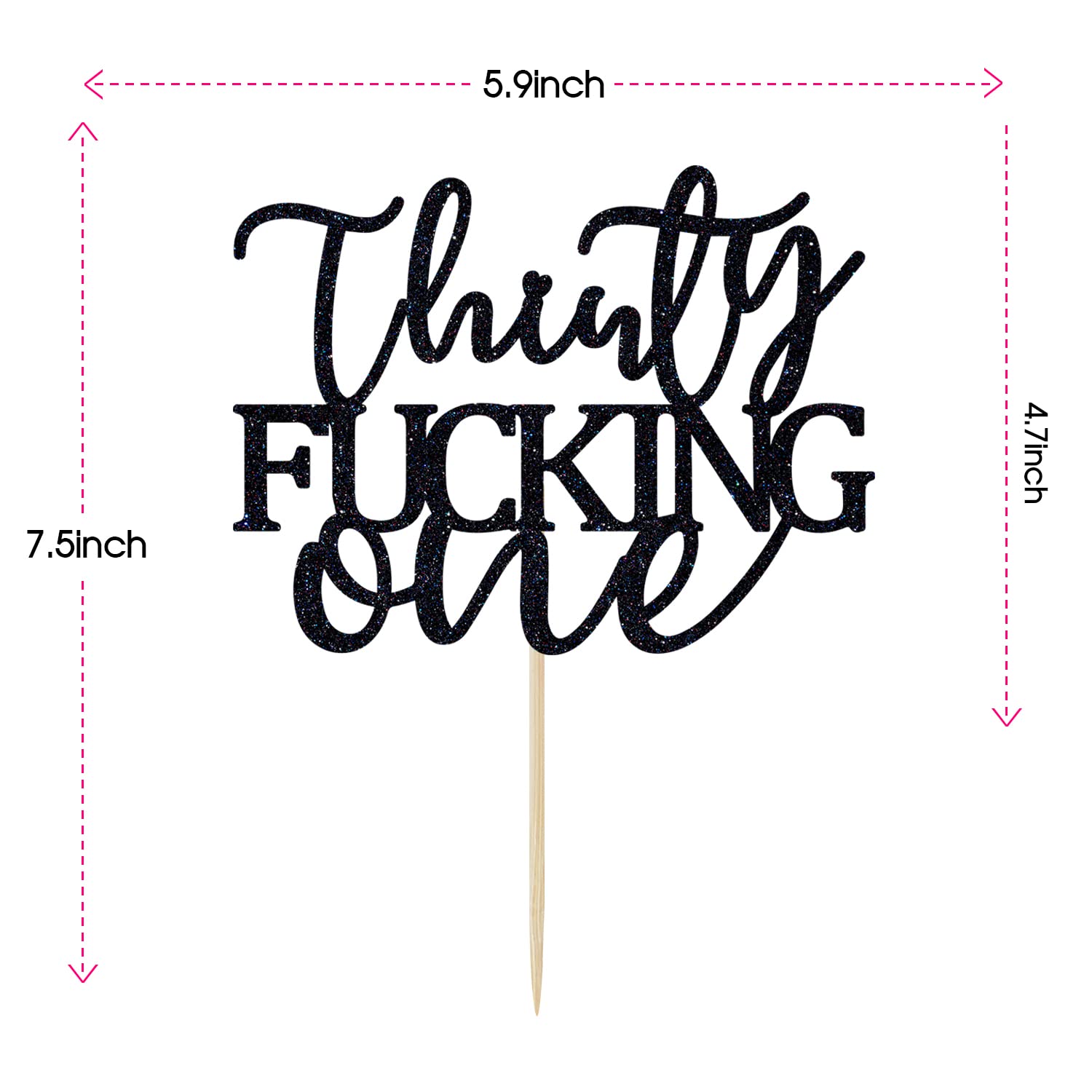 Thirty Fucking One Cake Topper - Happy 31st Birthday Cake Decor - Cheers to 31 Years Birthday Party Decorations Supplies, Black Glitter