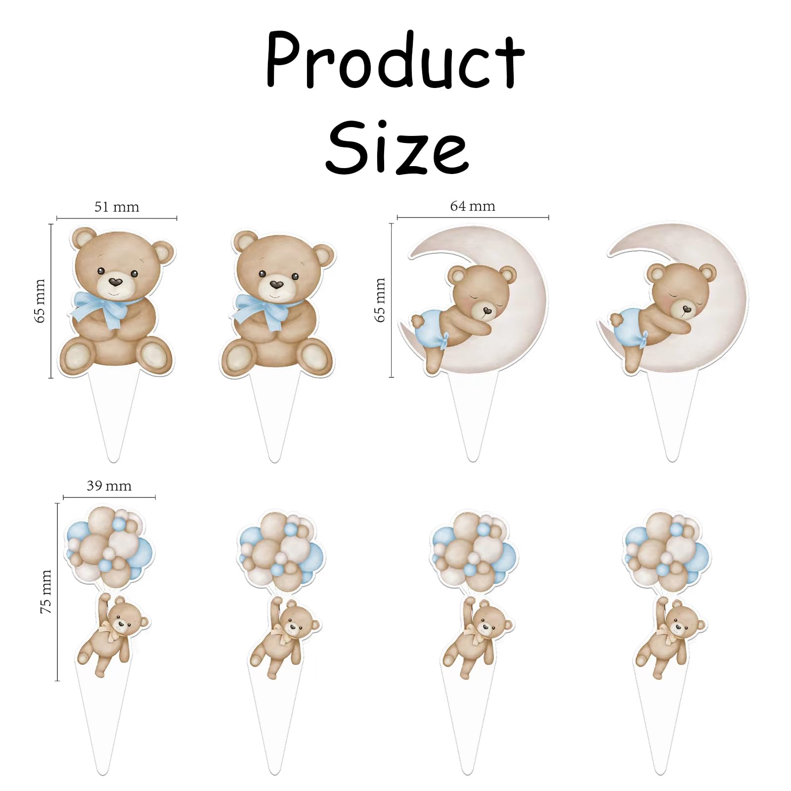48Pcs Teddy Bear Cucpcake Toppers Baby Shower Baby Bear Cake Decorations Little Bear Cupcake Topper for Bear Theme Baby Shower Birthday Supplies
