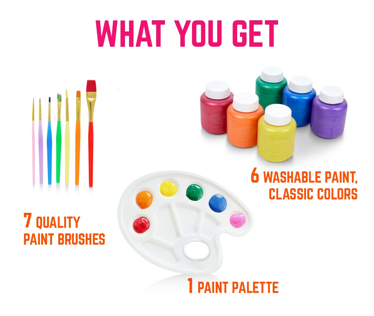 Kids Painting Set, Washable Paint for Kids 6 Colors, 7 Paintbrushes, Paint Palette, Non-Toxic Toddler Painting Set 2 oz Each, Tempera Paints for Art