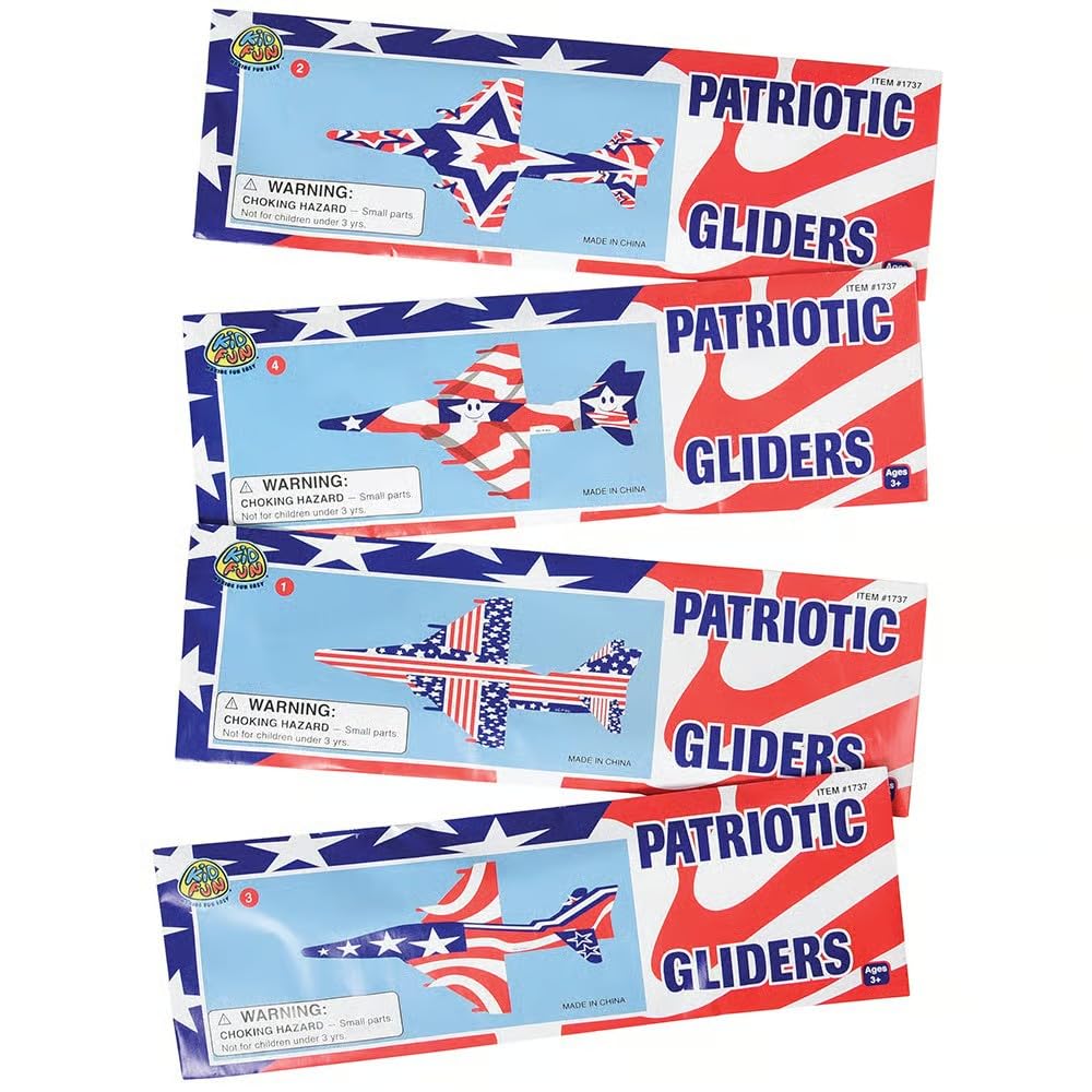 Lot Of 12 Assorted Patriotic Theme Holographic Plane Glider Toys