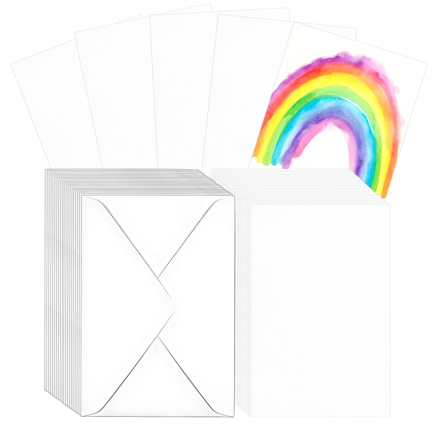 50 Sets Pure Watercolor Cards with Envelopes, 140lb/300GSM Cotton Watercolor Paper Cards,Used for Art and Painting Creative Thank-You Letters, 5x7