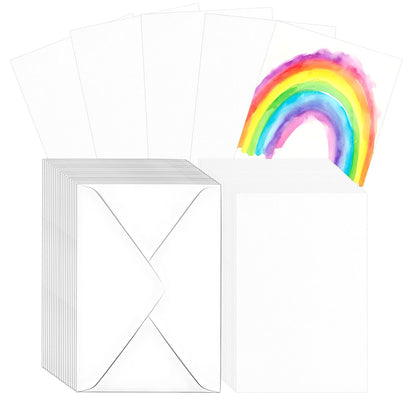 50 Sets Pure Watercolor Cards with Envelopes, 140lb/300GSM Cotton Watercolor Paper Cards,Used for Art and Painting Creative Thank-You Letters, 5x7