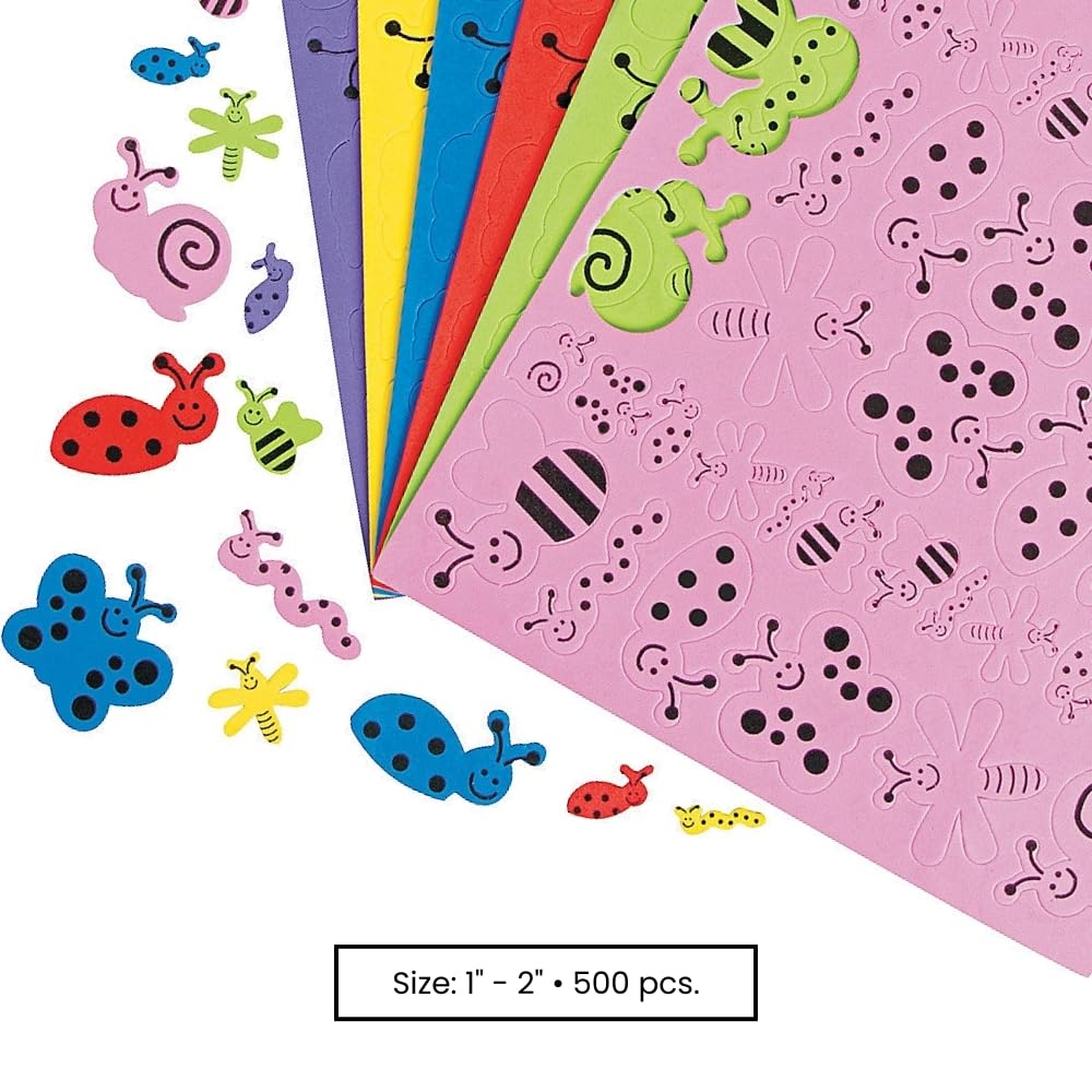 Fun Express Assorted Bug Shape Foam Self-Adhesive Craft Stickers - Fun Craft Supplies for DIY Projects Scrapbooking Kids Crafts & Creative Activities