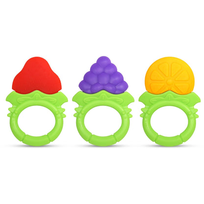 RaZbaby Fruitique Infant & Baby Massager & Teether Toy 3-Pack, Fruit-Shaped Multi-Texture Teethers Soothe Sore Gums, Non-Toxic BPA-Free Food-Grade