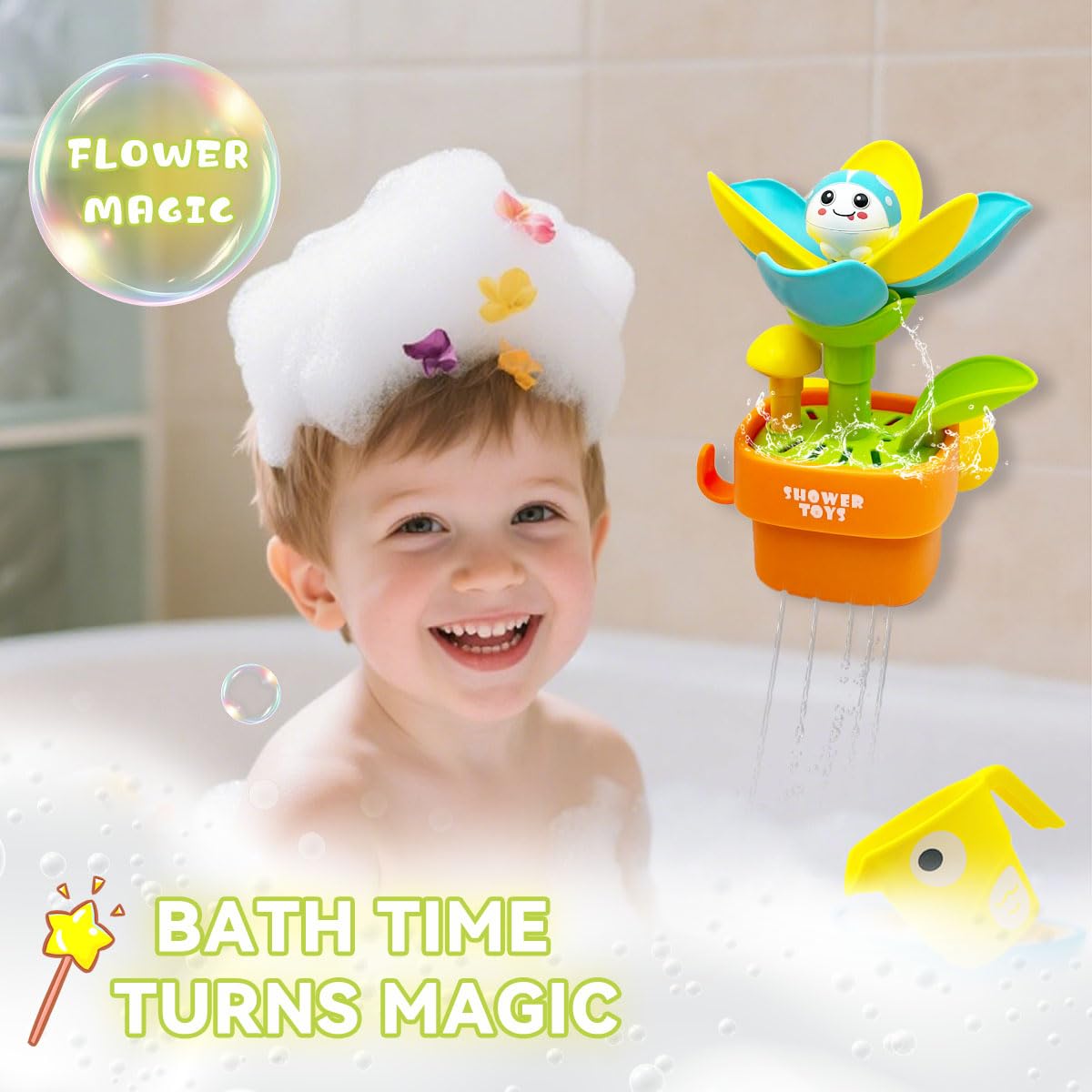 Bath Toys for Toddlers Age 1 2 3, Interactive Bloom Bathtub Toys for Bathtime Fun, Kids Bath Tub Shower Playset, Infant Baby Girls Boys Birthday Gift