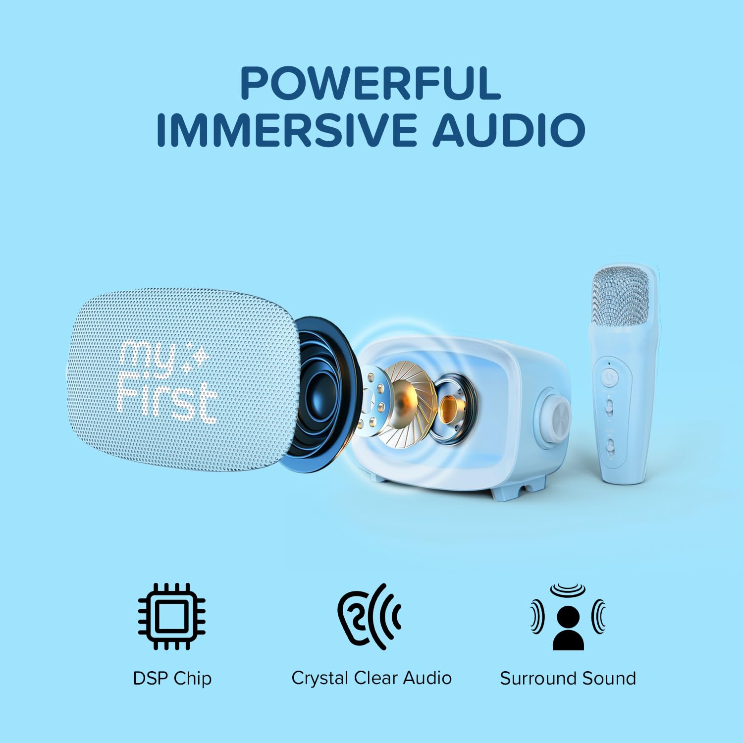 myFirst Voice 2 - Kids Mini Karaoke Machine with Wireless Microphone and Voice Changer for Kids, Portable Bluetooth Speaker, Christmas Toys Gifts for