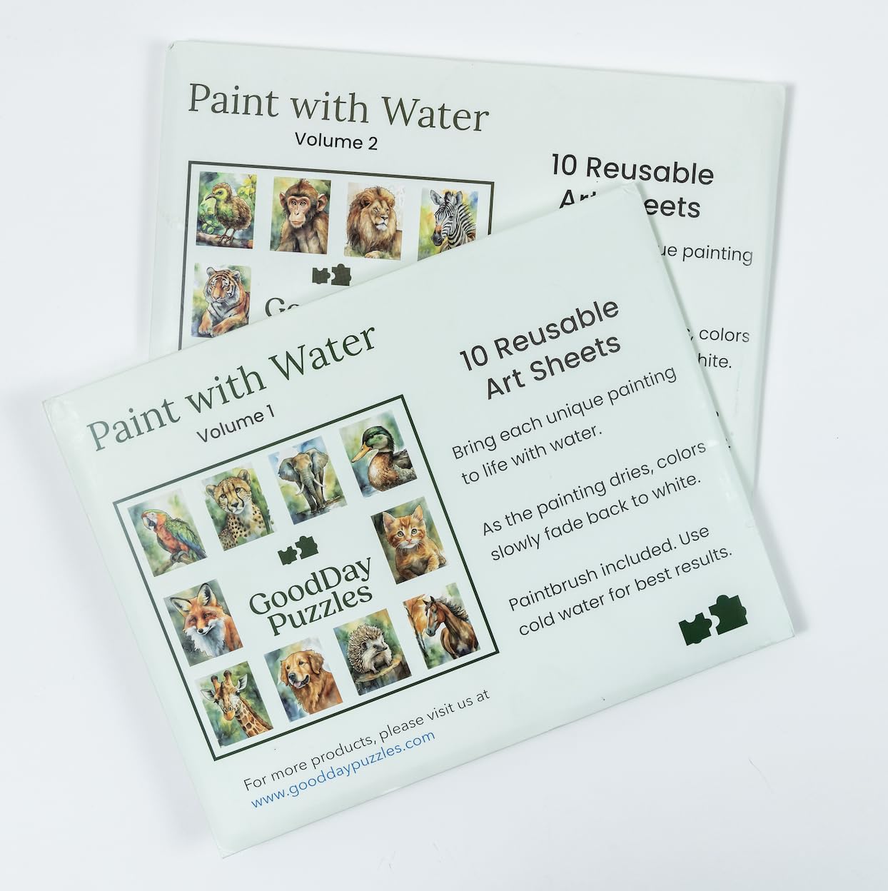 GoodDay Puzzles Paint with Water - 20 Reusable Sheets, Mess-Free Water Coloring Book, Aqua Art, Coloring Sheets for Kids Art and Therapy Relaxation