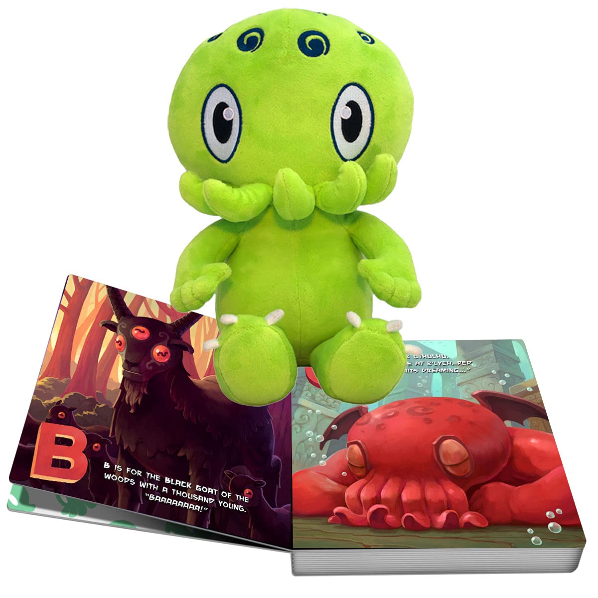 C is for Cthulhu Board Book & Green Plush Bundle (Baby Plush, 6 inches)