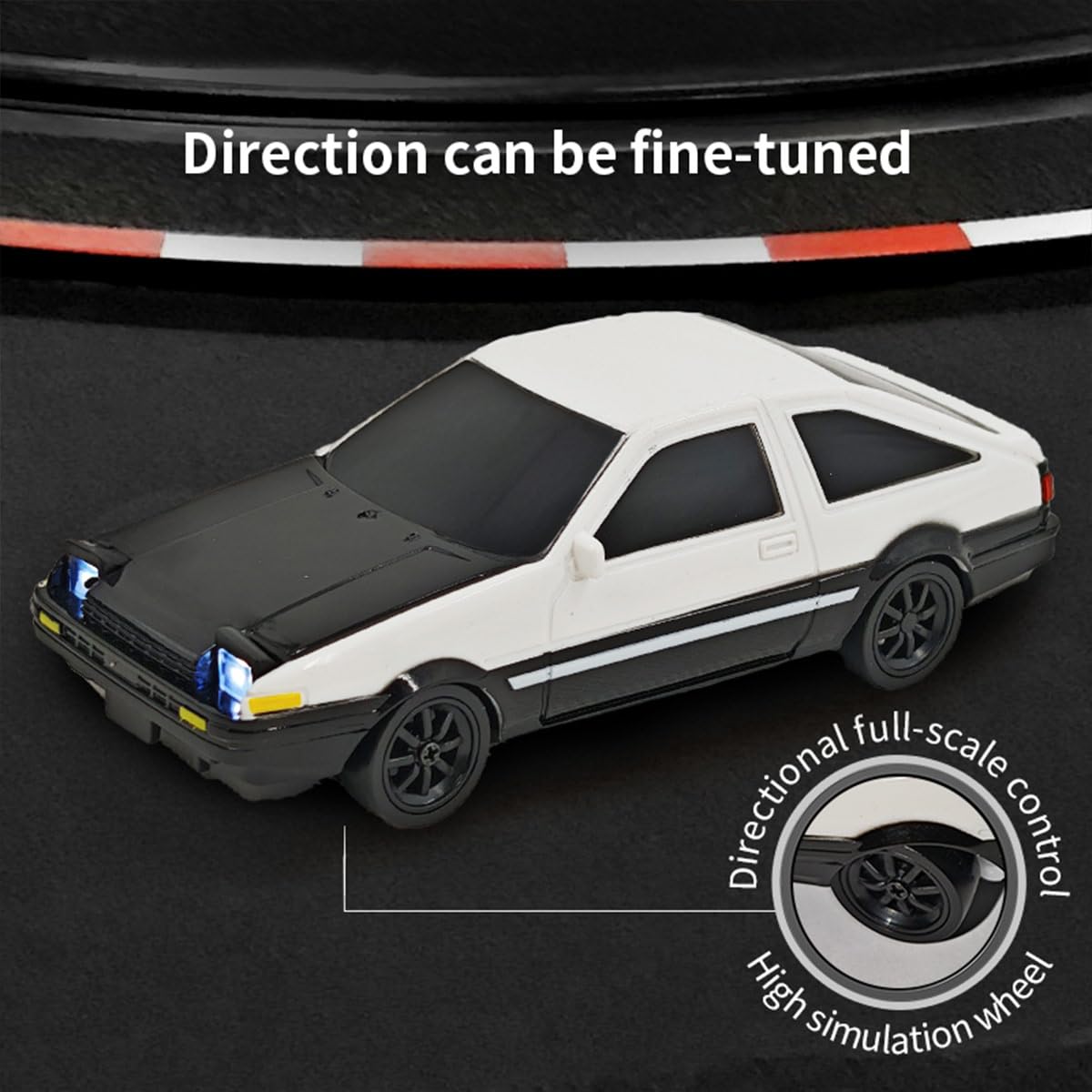 MindXplore 1/43 Scale RC Mini Drift Car, 2.4GHz Full Proportional 4WD Remote Control Racing Cars Model with Lights, Li-po Battery 15KM/H and 30