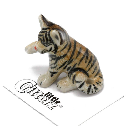 Little Critterz Tiger Cub Decorative Porcelain Display Object “Sneak” - Handcrafted Hand-Painted Adult Home Décor Accent