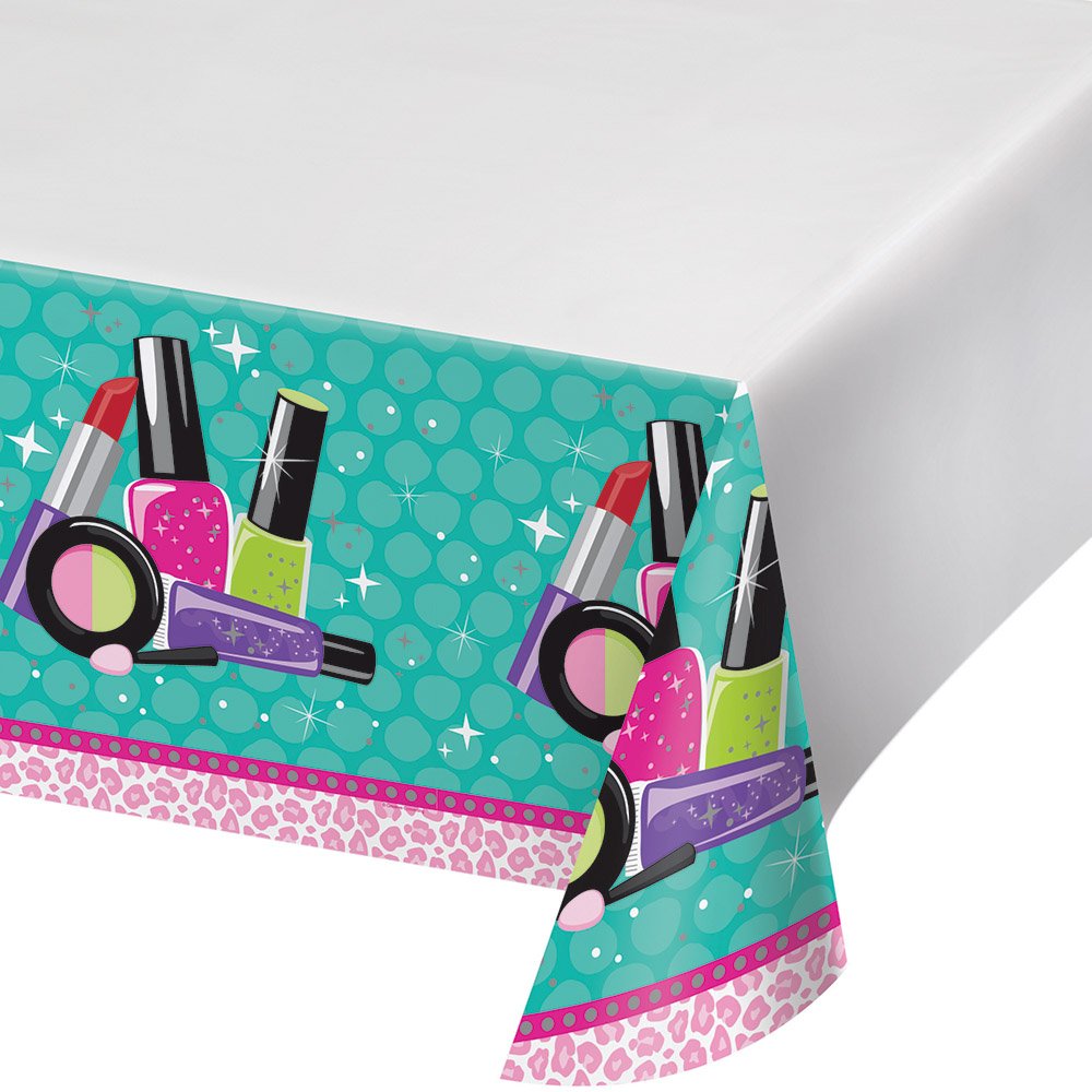 Creative Converting Border Print Plastic Tablecover, Sparkle Spa Party!
