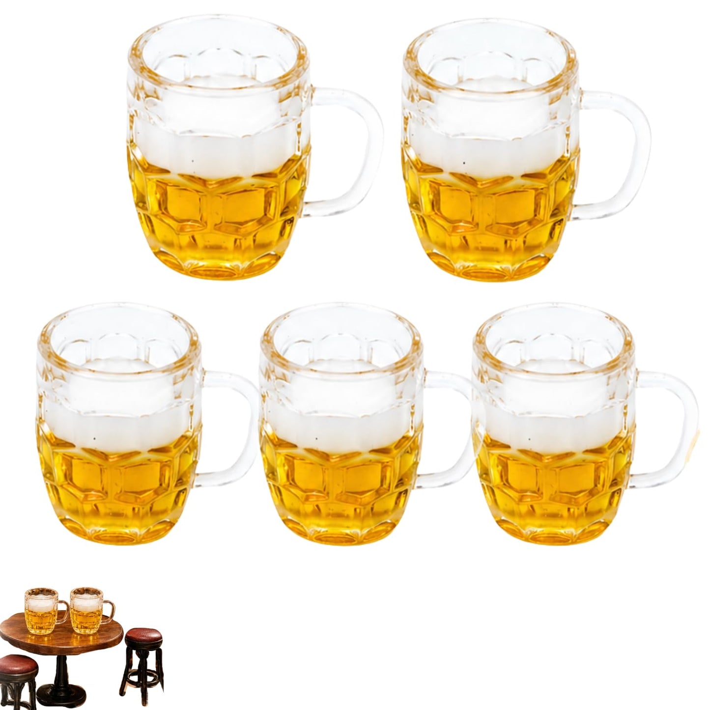 5Pcs Mini Beer Mug Dollhouse Accessories, Yellow Resin Simulation Cups, DIY Craft Miniatures