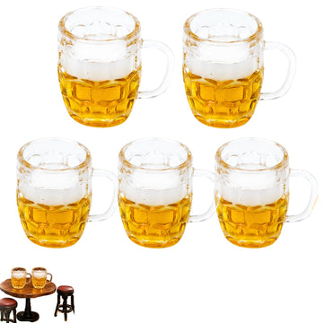 5Pcs Mini Beer Mug Dollhouse Accessories, Yellow Resin Simulation Cups, DIY Craft Miniatures