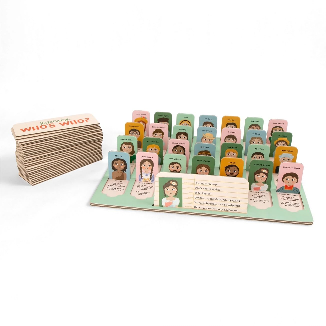 Pippi Post Literary Who's Who Classic Board Game, 28 Character Cards, Book Themed Guessing Game with Character Profiles, 11.5x13.75 Inches, Two Player