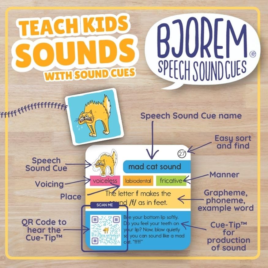 Bjorem Speech® 2nd Edition Sound Cues: Comprehensive Phonetic Cue Cards for Speech Therapy & Literacy Skills - Visual Learning Aids for Apraxia