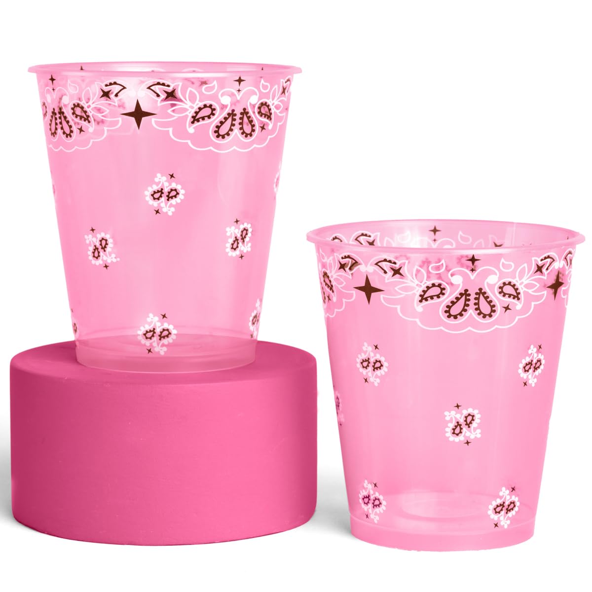 xo, Fetti Cowgirl Plastic Cups - Set of 16, 12oz | Western Party, Pink Cowgirl, Rodeo Cups, Bandana Print, Girls Birthday, Boot Decorations