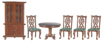 Dollhouse Miniature 1:12 Scale 6 Pc Walnut and Green Dining Room SET #T0108