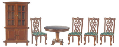 Dollhouse Miniature 1:12 Scale 6 Pc Walnut and Green Dining Room SET #T0108
