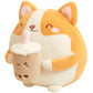 ELAINREN Cuddle Boba Corgi Plush Toy Soft Stuffed Corgi Dog with Cup of Milk Tea FurryBoba Tea Akita Puppy Plushie Doll/11.8''