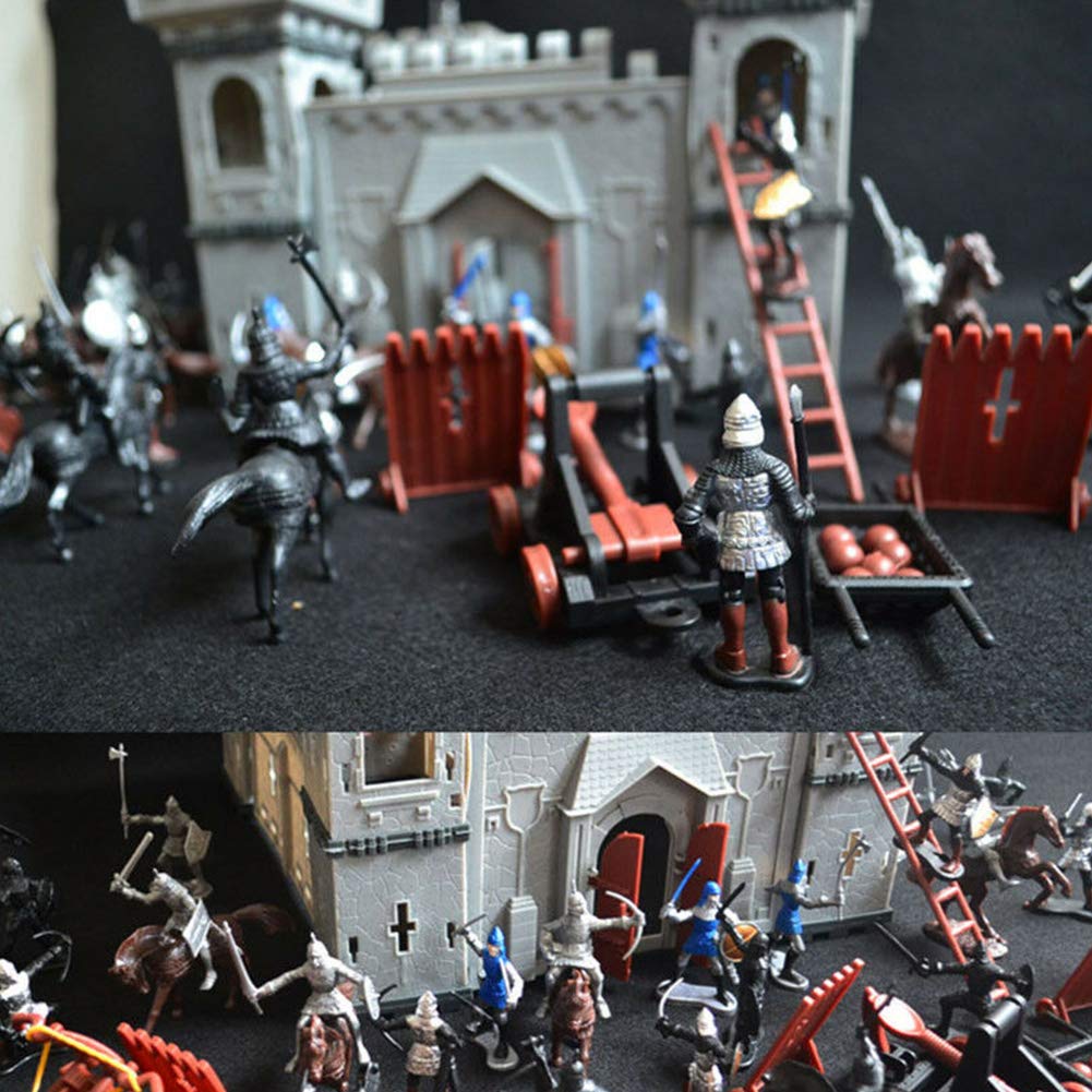 PXRJE Medieval Castle Knights Action Figure Toy Army Playset with Assemble Castle, Catapult and Horse-Drawn Carriage Great for Girls and Boys(A1)