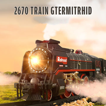 Electric Train Toy with Smokes,Lights and Sound,Train Set for Under Christmas Tree, Locomotive Train Model with Track, Gifts for Train Lovers (Black)