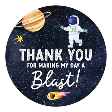 Andaz Press Kids Party Favor Thank You for Making My Day A Blast Stickers, 80-Pack 2-Inch Round Outer Space Birthday Stickers for Kids, Boys & Girls