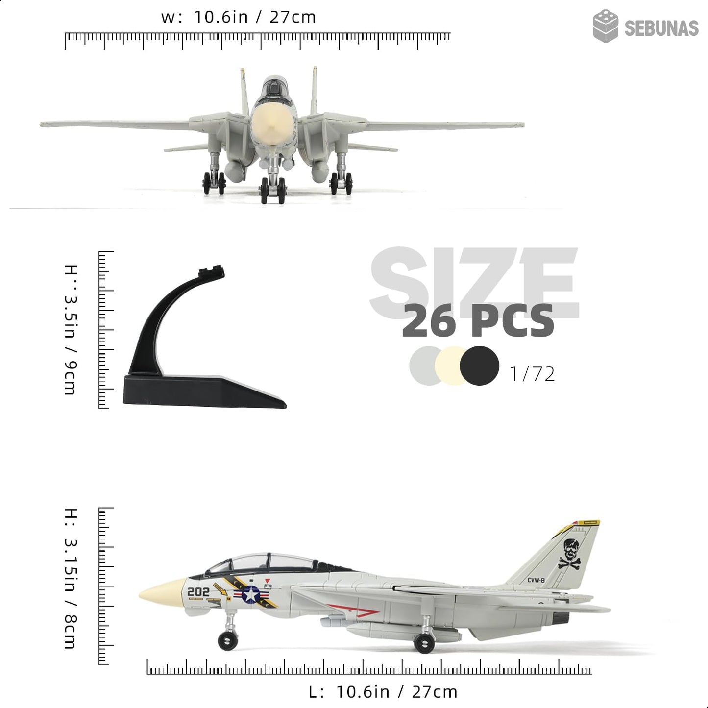 SEBUNAS F-14 Tomcat 3D Quick Build Model Kit - Fighter Jet Aircraft Puzzle, Precision DIY Military Aircraft Building Kit for Adults, Collectible