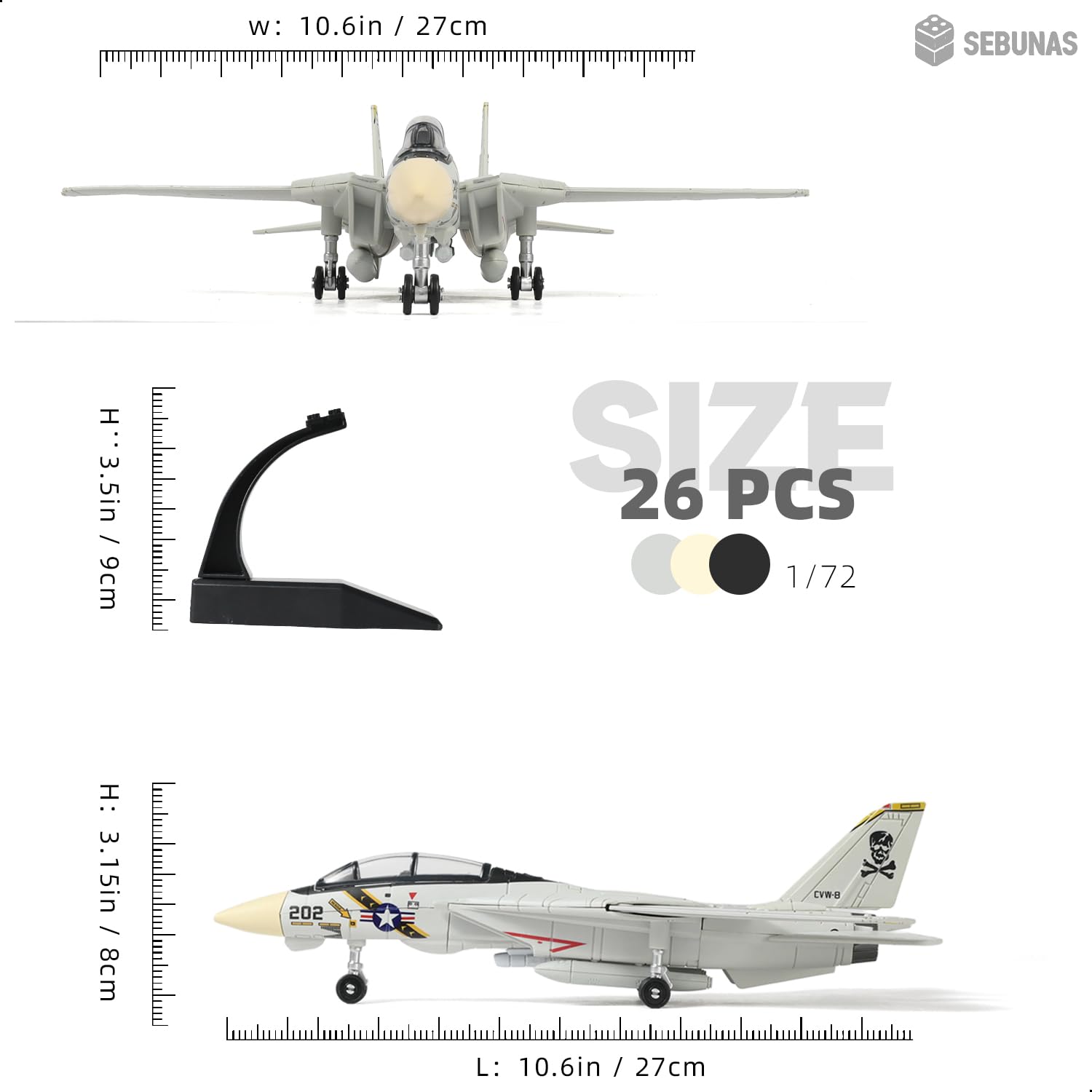 SEBUNAS F-14 Tomcat 3D Quick Build Model Kit - Fighter Jet Aircraft Puzzle, Precision DIY Military Aircraft Building Kit for Adults, Collectible