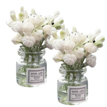 2 Pcs Miniature Flower Vases with White Jasmine - Realistic Handmade Dollhouse Accessories for 1:6/1:8 Scale, Fairy Garden Props, DIY Crafting