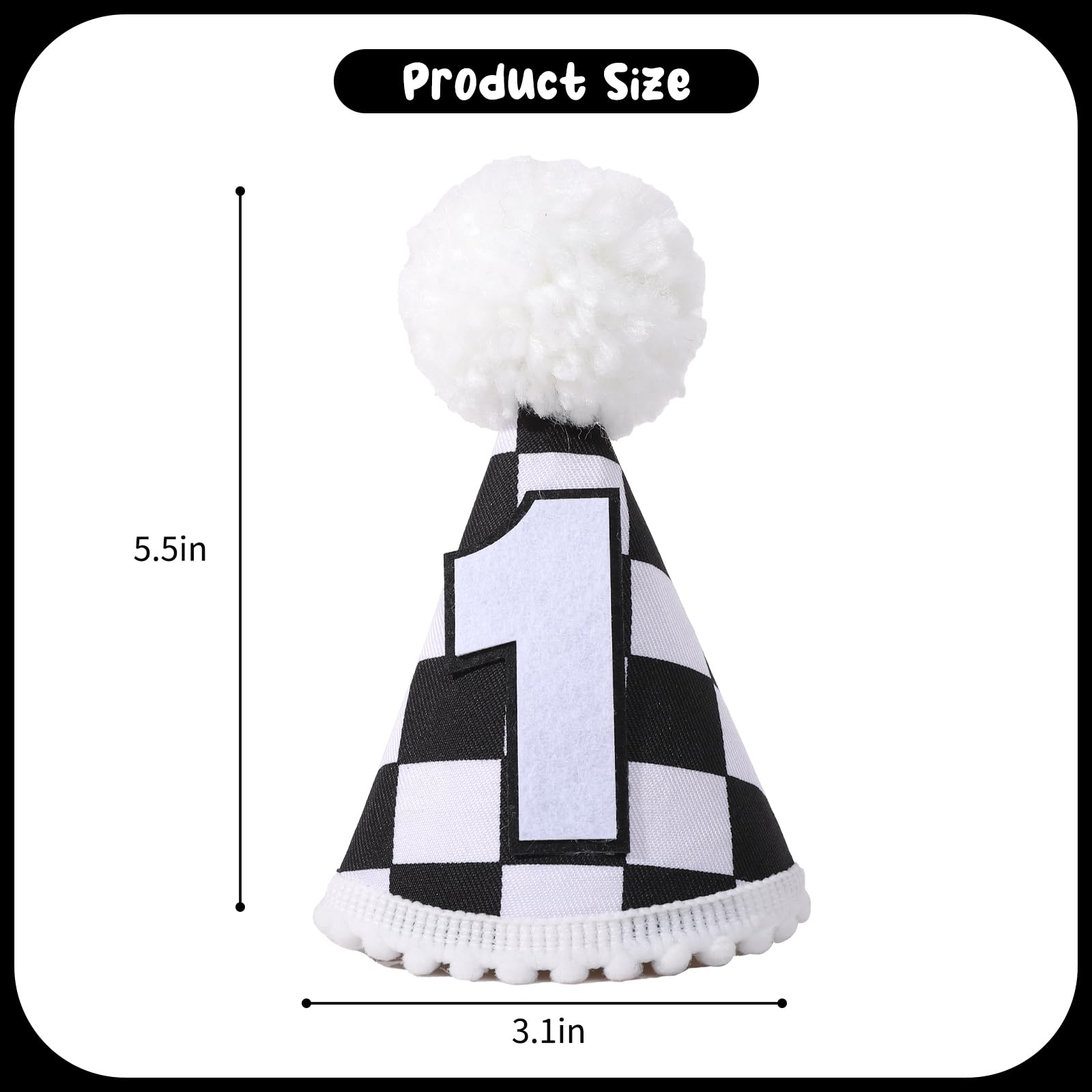 YOUAME Race Car 1st Birthday Hat - Party Decorations, Boy Outfit, Plaid Crown, Racing First Photo Prop