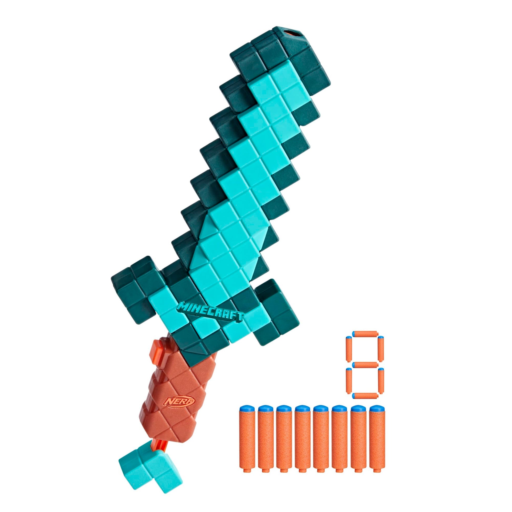 Nerf Minecraft Sword Dart Blaster, Pull Back Priming, Foam Edge, 8 N1 Darts, Ages 8+