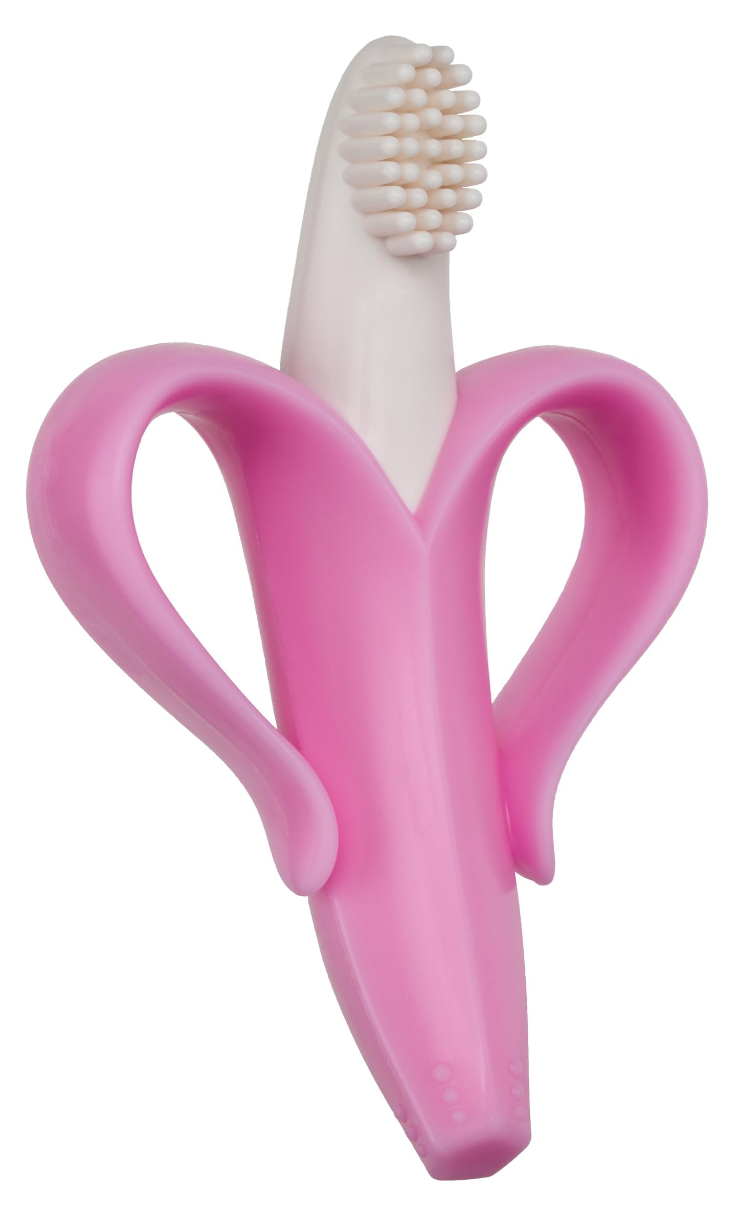 Baby Banana®Pink Teether-Toothbrush, Infant to Toddler, Made in USA, Butter-Soft Bristles for Gums and Teeth, Bendable Food Grade Silicone
