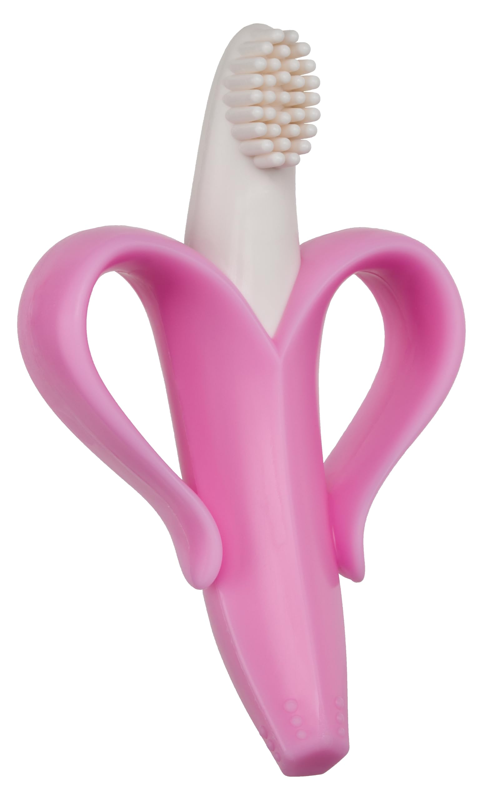 Baby Banana®Pink Teether-Toothbrush, Infant to Toddler, Made in USA, Butter-Soft Bristles for Gums and Teeth, Bendable Food Grade Silicone