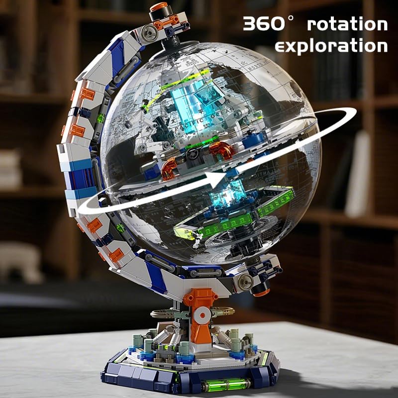 Space Station Globe Building Set for Adults- 1793 Pcs Globe Display Model with Illumination Modes 360° Rotatable LED Educational Stem Toys Graduation