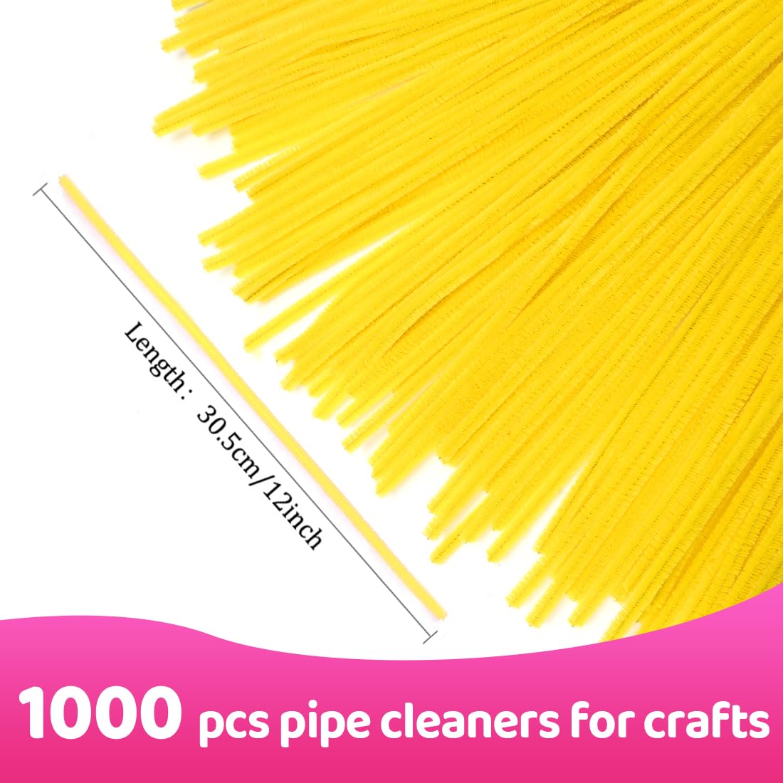 Praisebank Yellow Pipe Cleaners for Crafts, 1000pcs, Chenille Stems for DIY Projecets, Arts & Crafts Supplies for Festival Party Decorations
