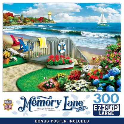 MasterPieces 300 Piece EZ Grip Jigsaw Puzzle - Coastal Getaway Beach Scene - Large Piece Puzzles for Seniors, Adults, and Family - Eco-Friendly