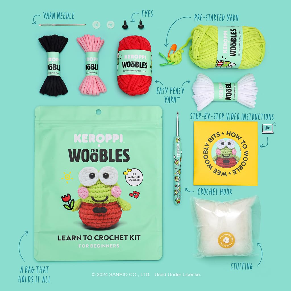 The Woobles Hello Kitty Crochet Kit - Beginners Wooble Crochet Animal Kit Crafts with Easy Peasy Yarn as seen on Shark Tank - with Step-by-Step Video