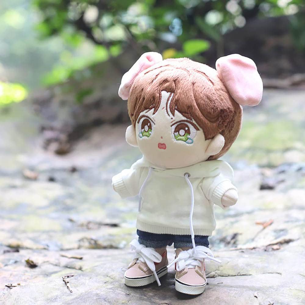 niannyyhouse White Hoodies Without Pocket Dark Blue Jeans 7.8in?20cm? Plush Humanoid Stuffed Doll Clothes (White)