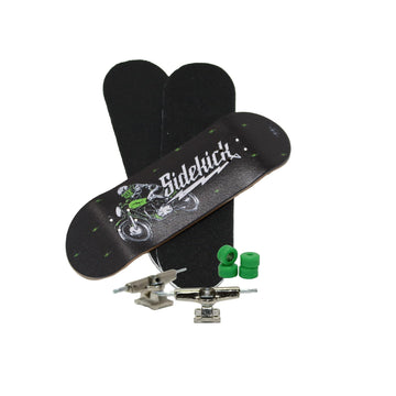 Moonshine Mfg Complete Fingerboard - Sidekick Graphic - 101mm x 38mm Deck, Mini Skateboard Trucks, Wheels, Grip & Skate Tool Included - Finger Skate